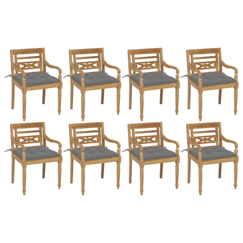 vidaXL Bataviastolar med dynor 8 st massiv teak