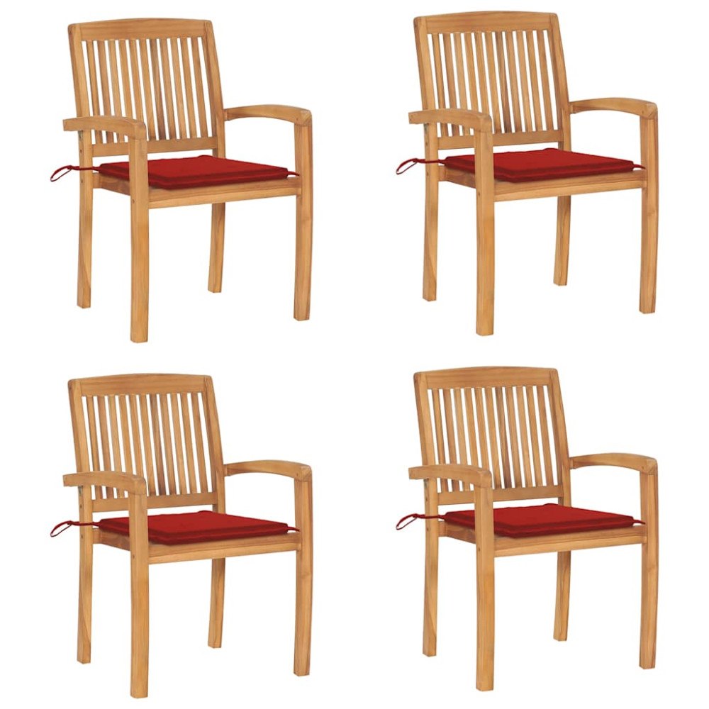 vidaXL Stapelbara trädgårdsstolar med dynor 4 st massiv teak
