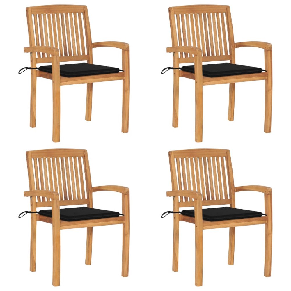 vidaXL Stapelbara trädgårdsstolar med dynor 4 st massiv teak
