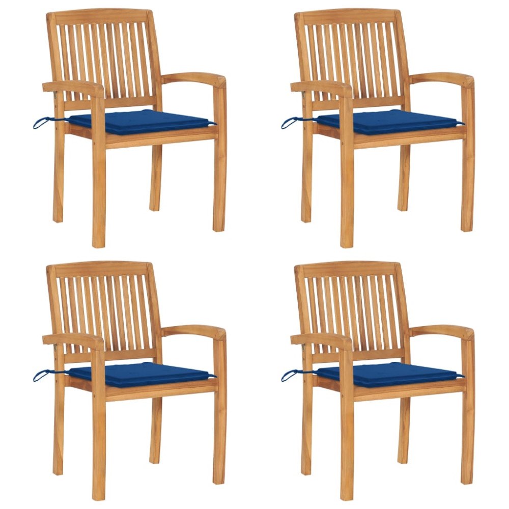 vidaXL Stapelbara trädgårdsstolar med dynor 4 st massiv teak
