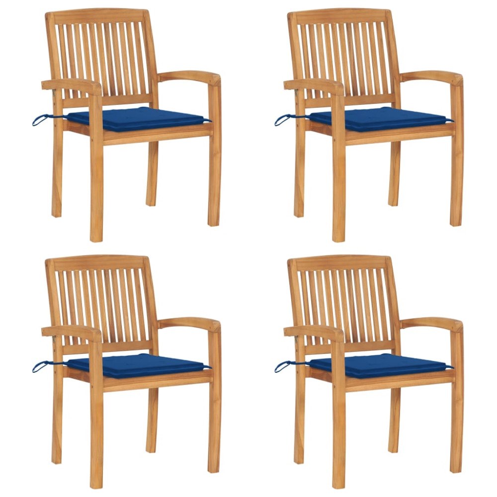 vidaXL Stapelbara trädgårdsstolar med dynor 4 st massiv teak