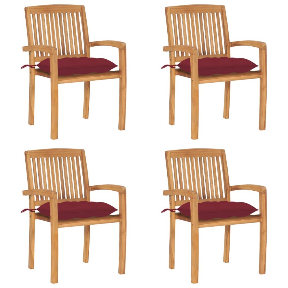vidaXL Stapelbara trädgårdsstolar med dynor 4 st massiv teak