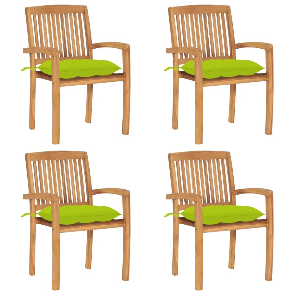 vidaXL Stapelbara trädgårdsstolar med dynor 4 st massiv teak