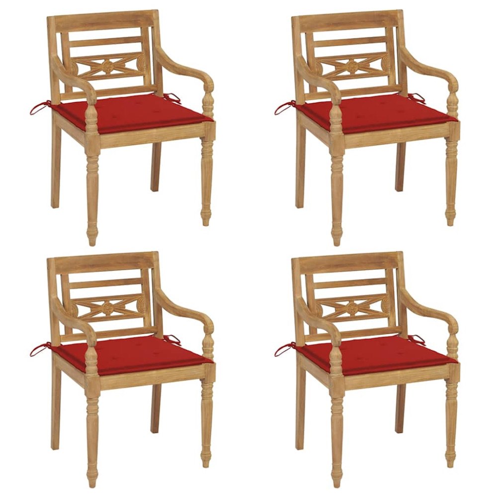 vidaXL Bataviastolar med dynor 4 st massiv teak