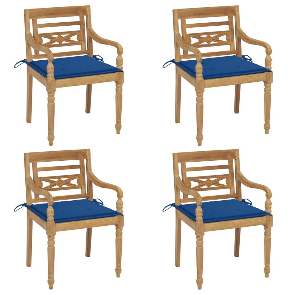 vidaXL Bataviastolar med dynor 4 st massiv teak
