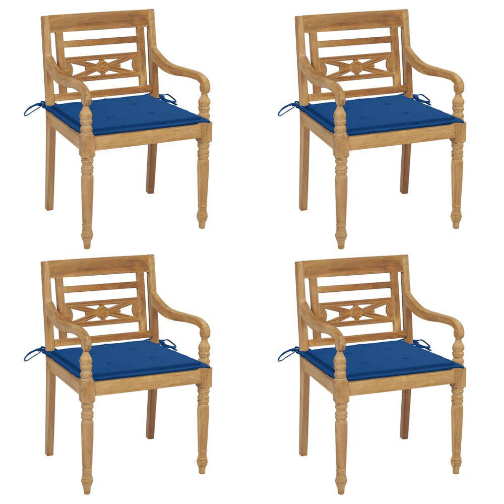 vidaXL Bataviastolar med dynor 4 st massiv teak