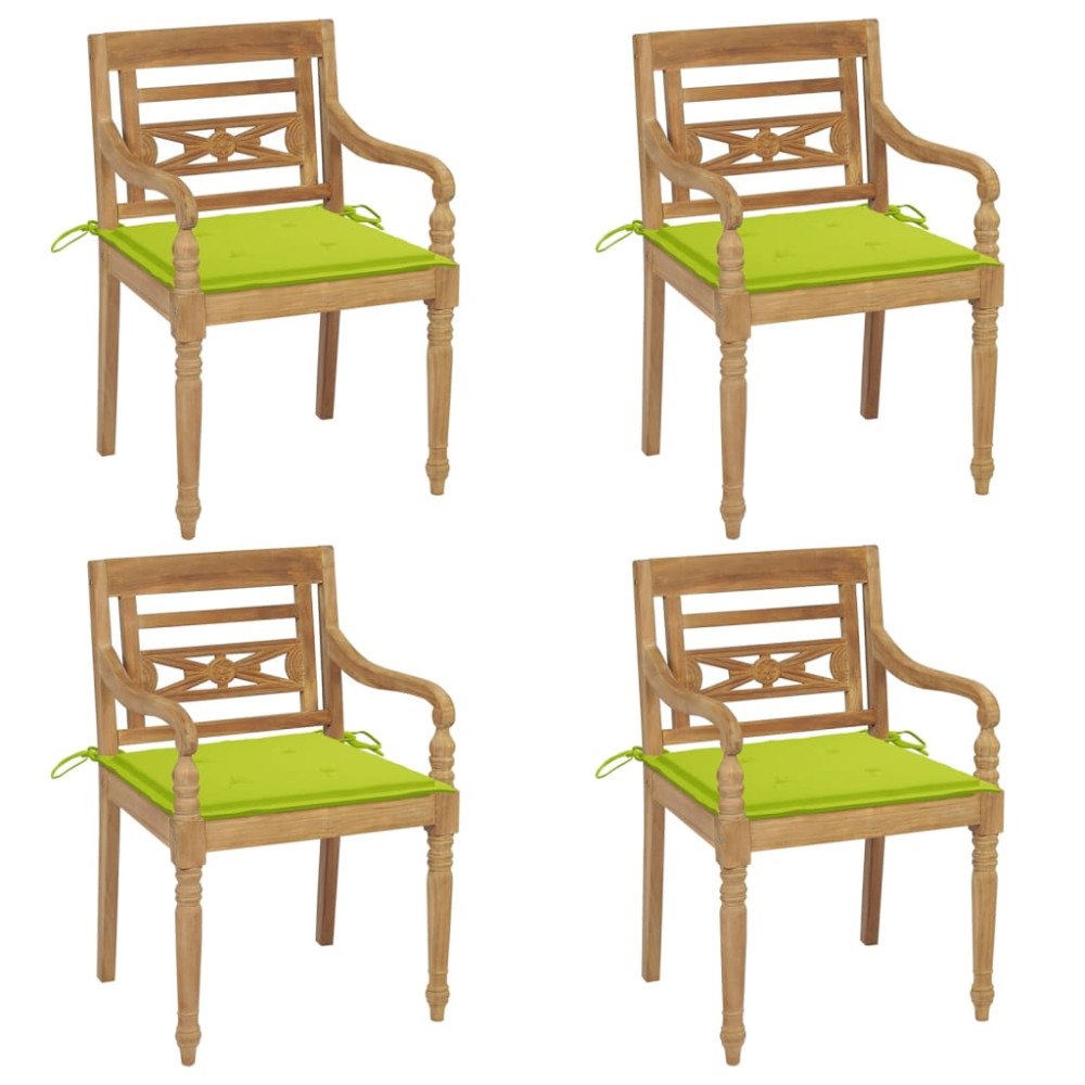 vidaXL Bataviastolar med dynor 4 st massiv teak