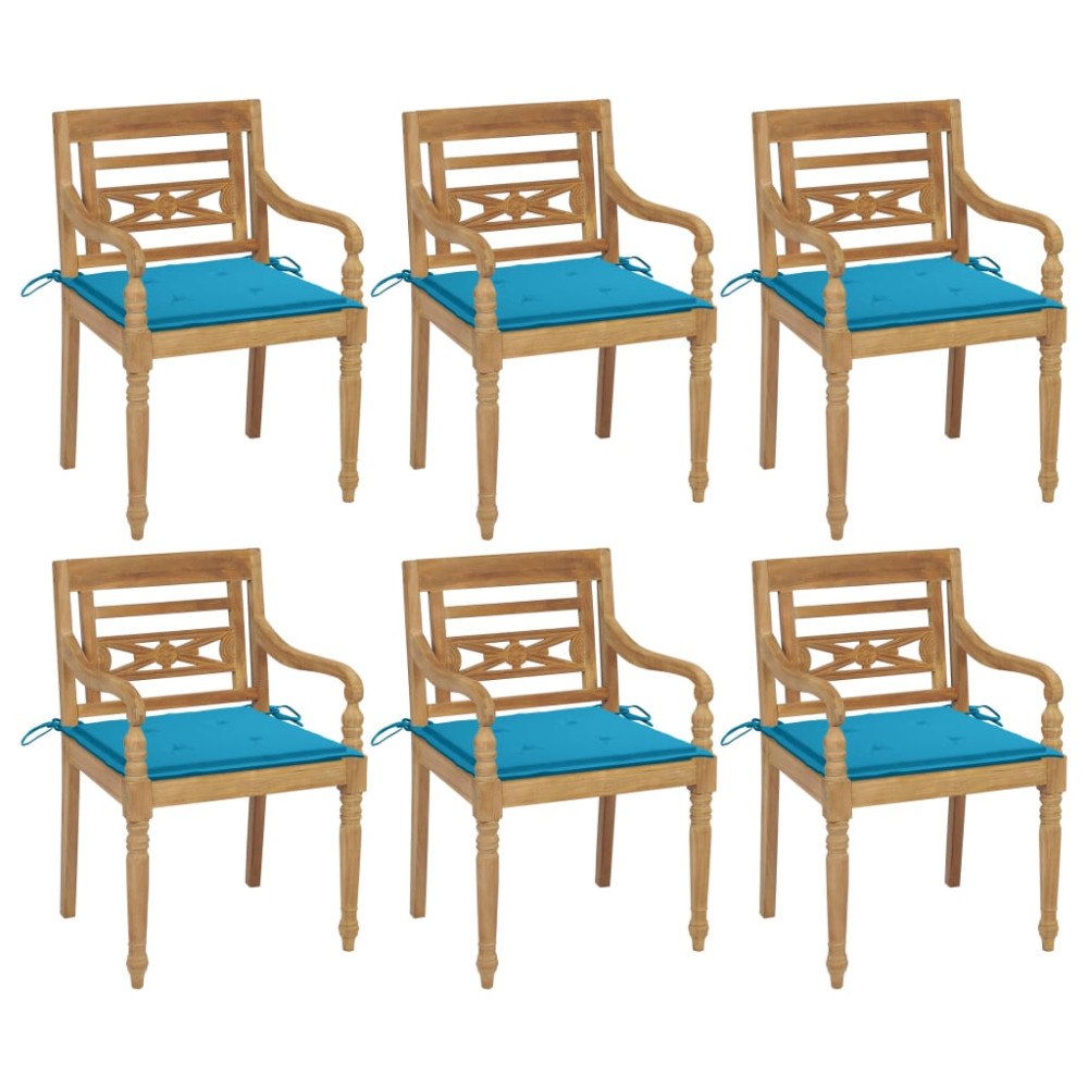 vidaXL Bataviastolar med dynor 6 st massiv teak