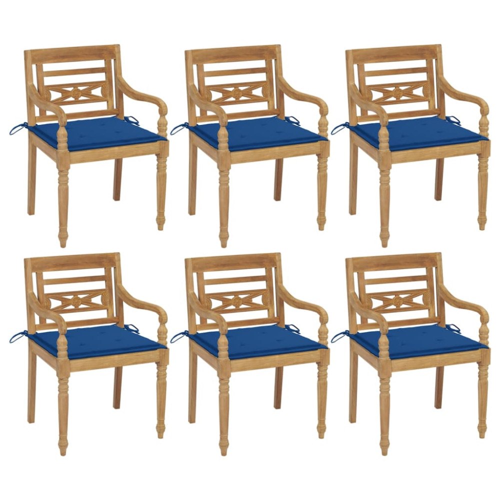 vidaXL Bataviastolar med dynor 6 st massiv teak
