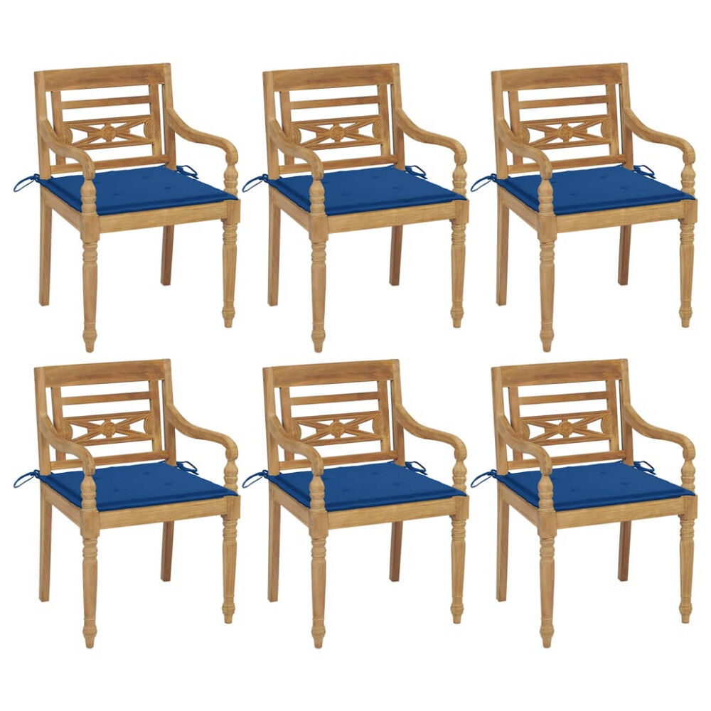 vidaXL Bataviastolar med dynor 6 st massiv teak