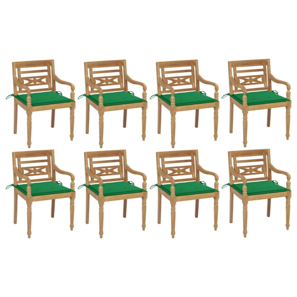 vidaXL Bataviastolar med dynor 8 st massiv teak