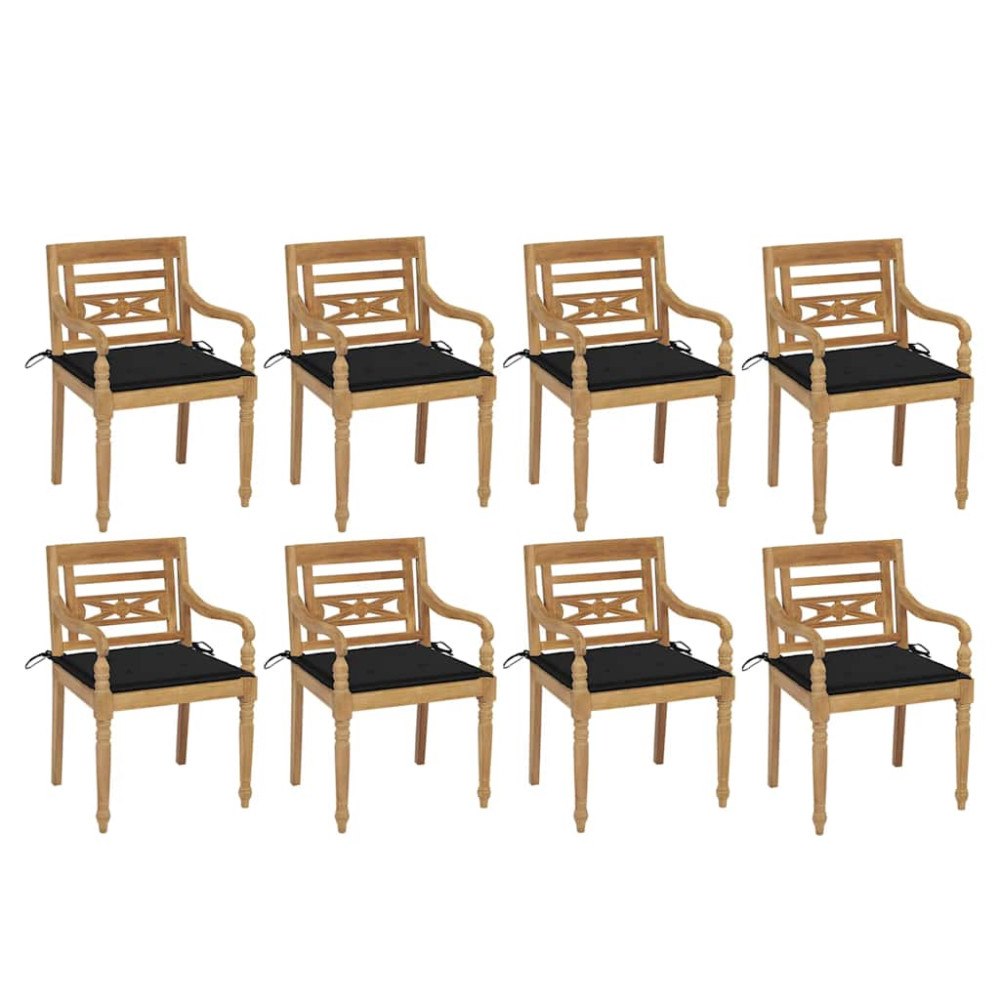 vidaXL Bataviastolar med dynor 8 st massiv teak