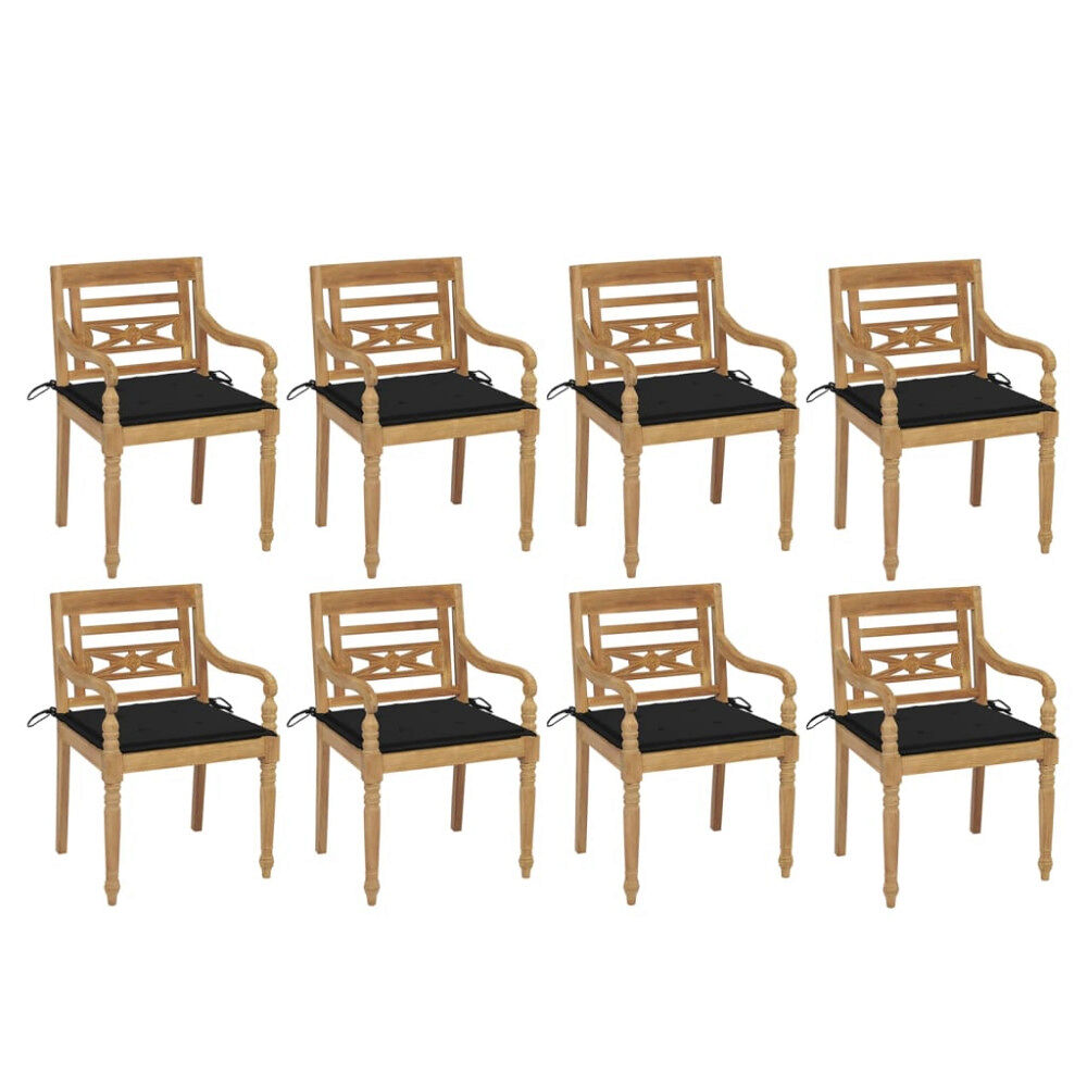 vidaXL Bataviastolar med dynor 8 st massiv teak