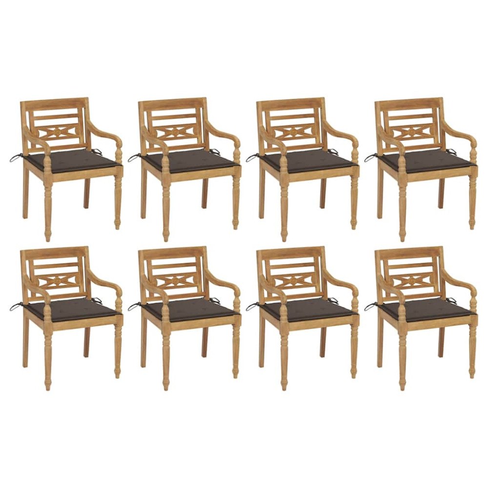 vidaXL Bataviastolar med dynor 8 st massiv teak