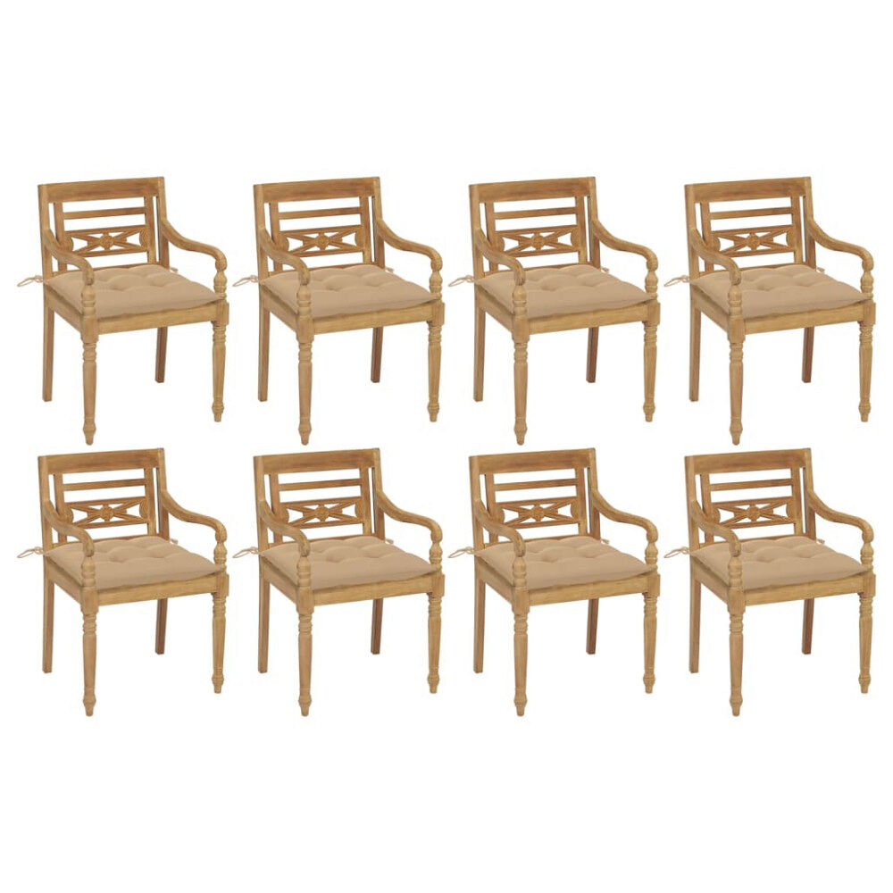 vidaXL Bataviastolar med dynor 8 st massiv teak