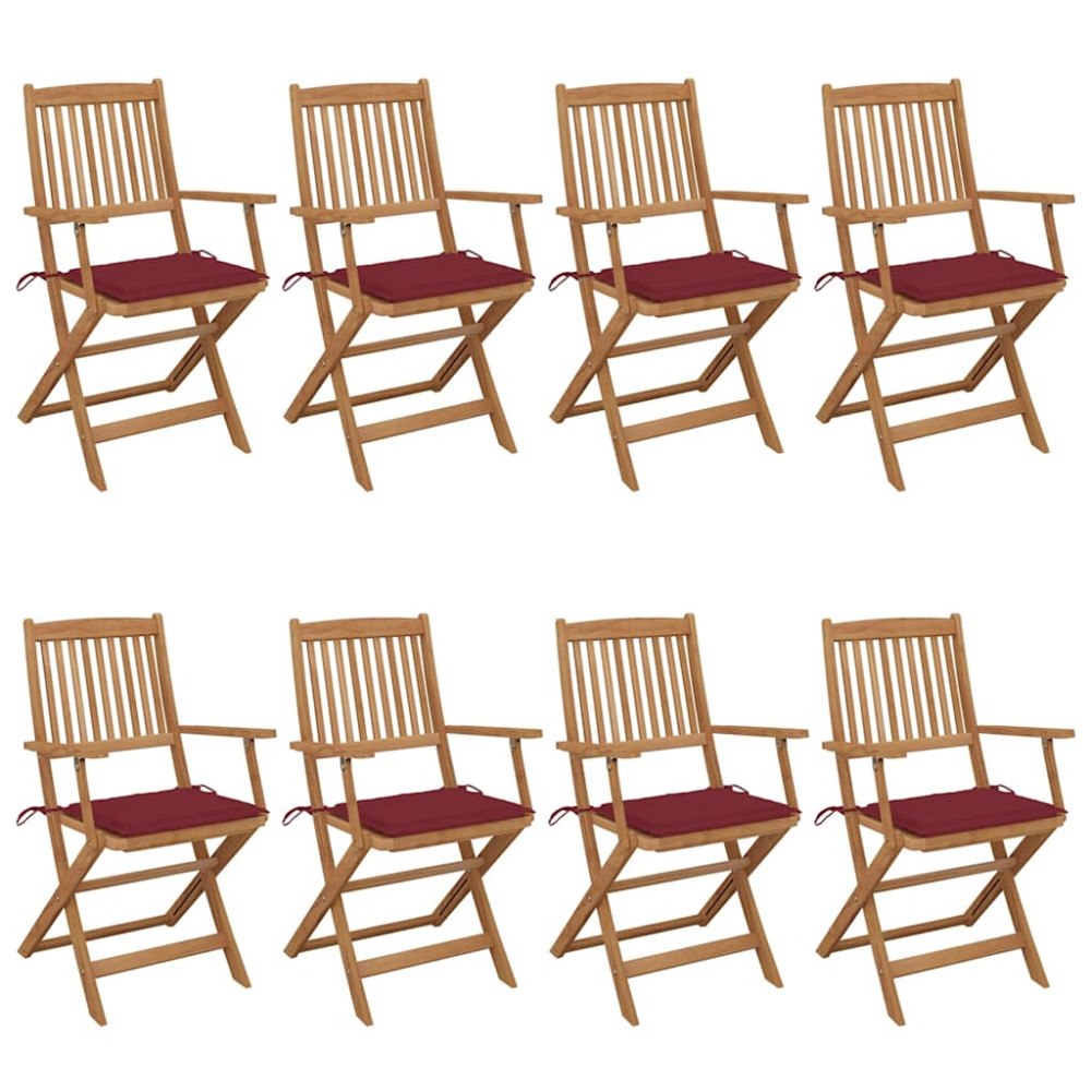 vidaXL Hopfällbara trädgårdsstolar med dynor 8 st massivt akaciaträ