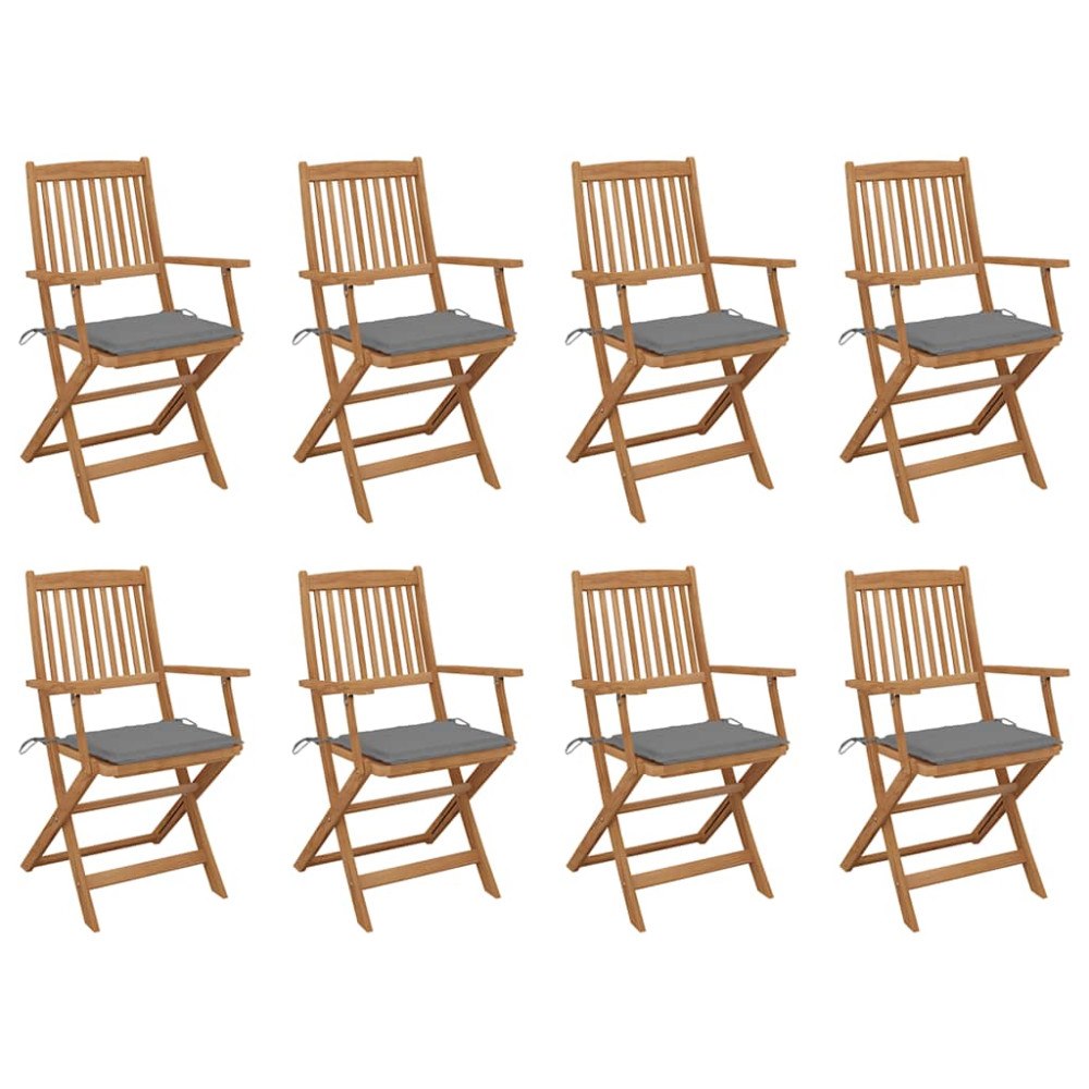 vidaXL Hopfällbara trädgårdsstolar med dynor 8 st massivt akaciaträ