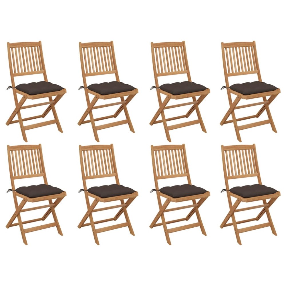vidaXL Hopfällbara trädgårdsstolar med dynor 8 st massivt akaciaträ