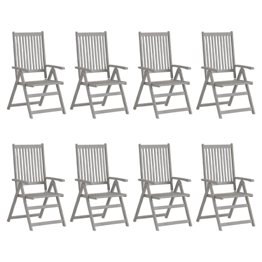 vidaXL Justerbara trädgårdsstolar 8 st grå massivt akaciaträ