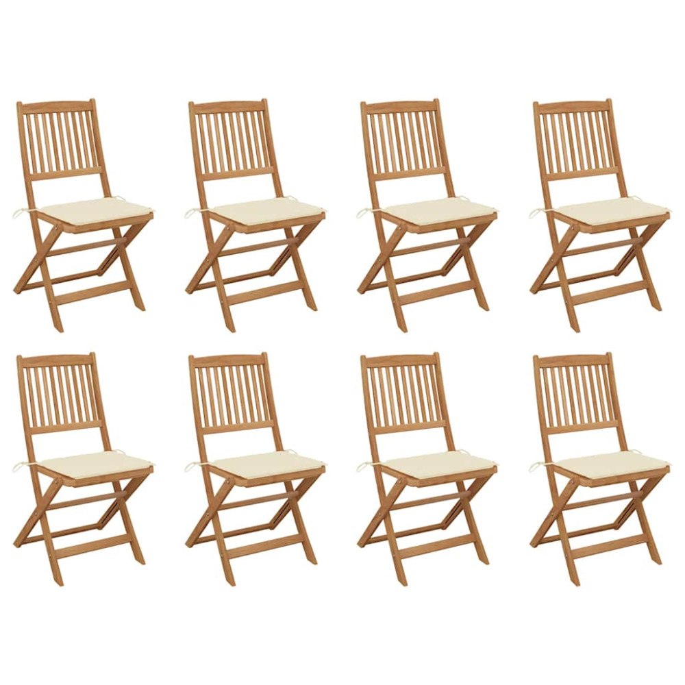 vidaXL Hopfällbara trädgårdsstolar med dynor 8 st massivt akaciaträ