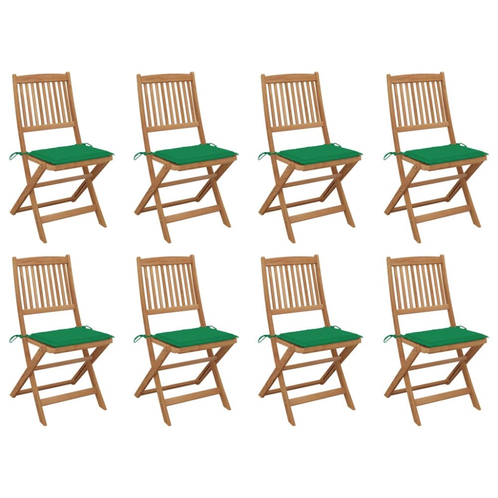 vidaXL Hopfällbara trädgårdsstolar med dynor 8 st massivt akaciaträ
