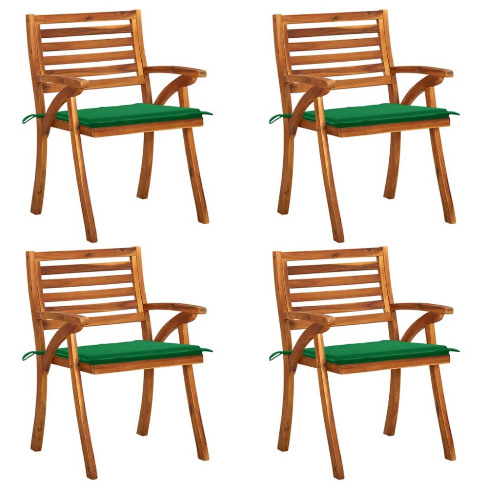 vidaXL Trädgårdsstolar med dynor 4 st massivt akaciaträ