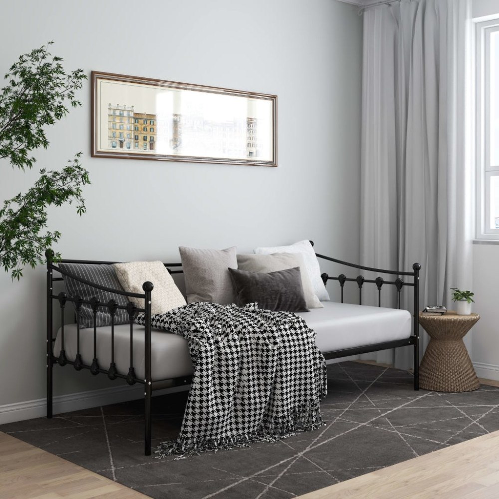 vidaXL Sängram bäddsoffa svart metall 90x200 cm