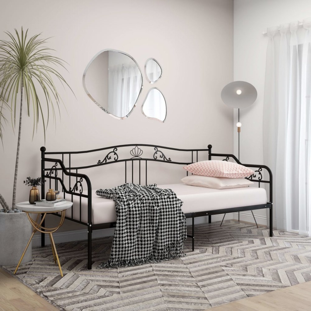vidaXL Sängram bäddsoffa svart metall 90x200 cm