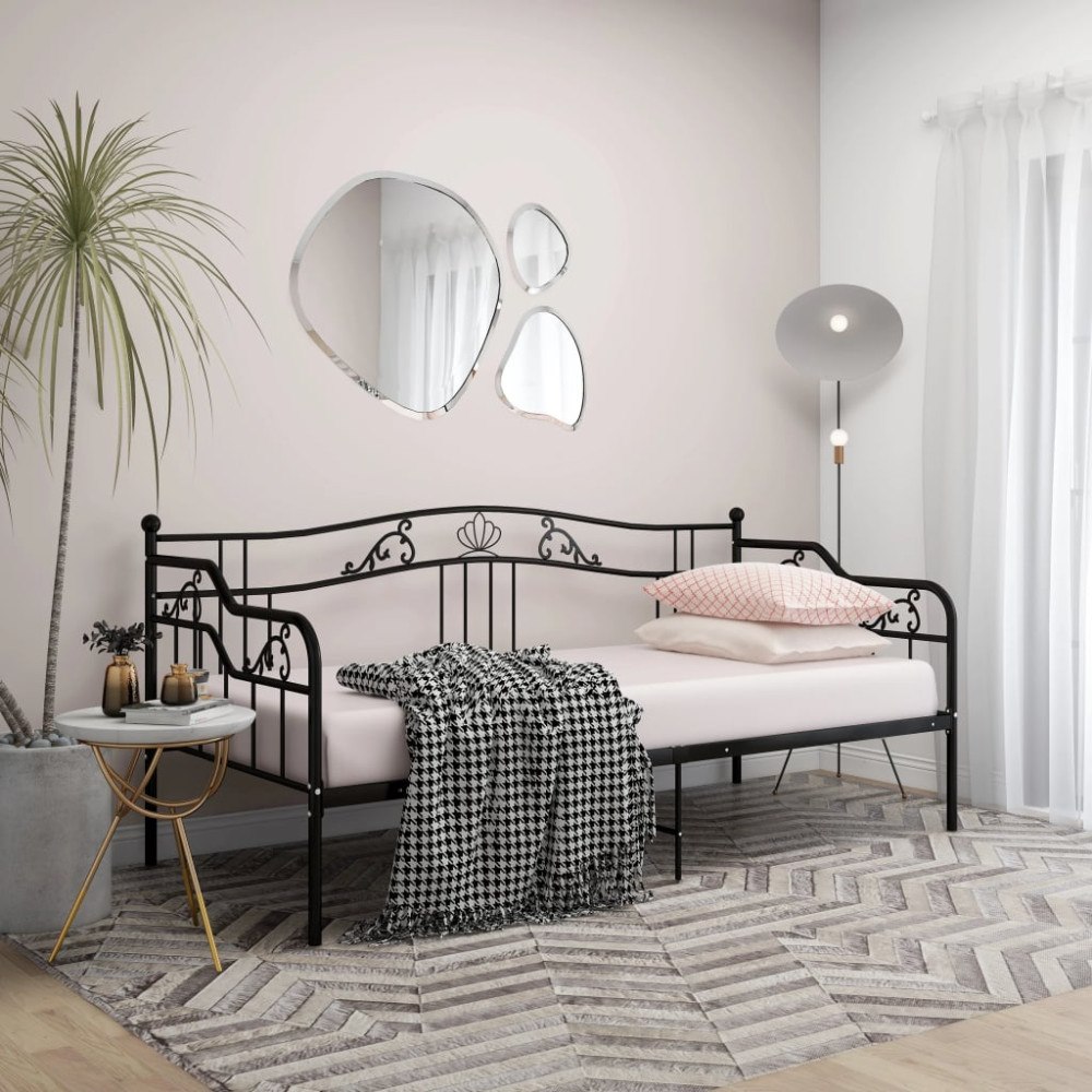 vidaXL Sängram bäddsoffa svart metall 90x200 cm