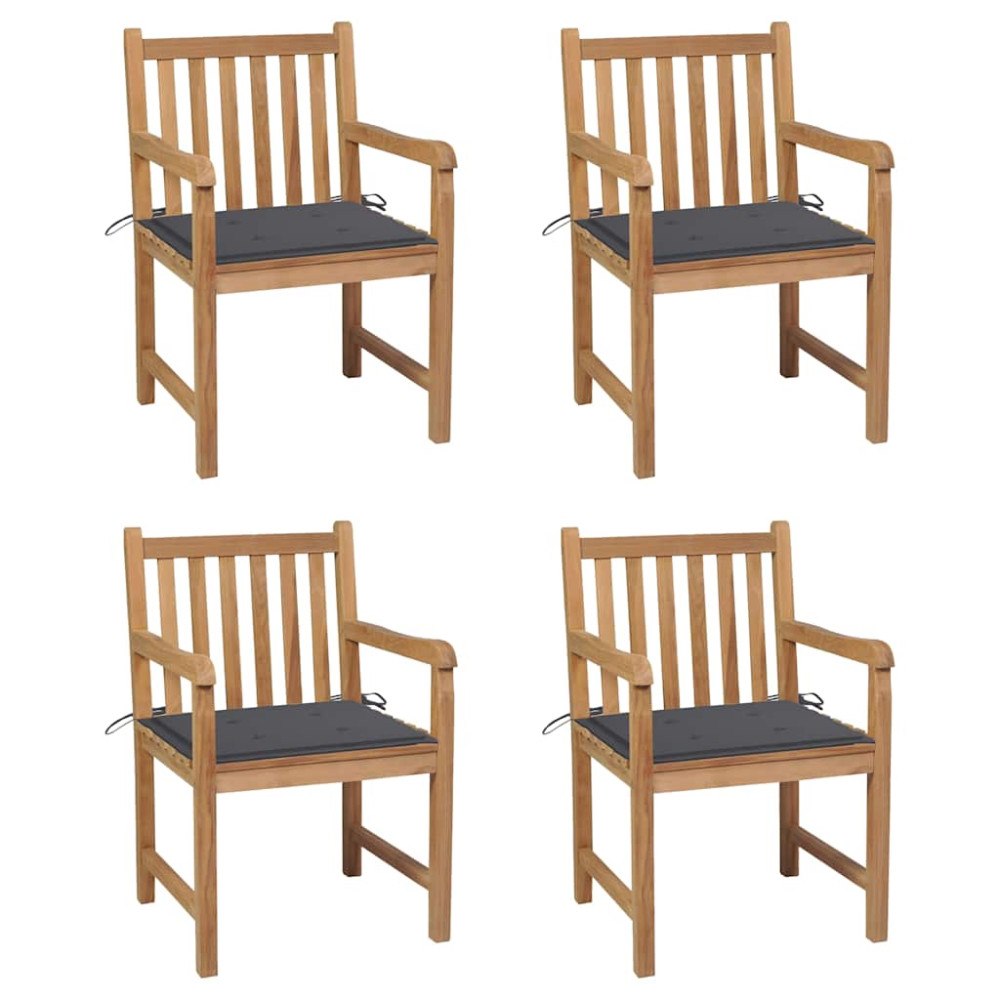 vidaXL Trädgårdsstolar med antracita dynor 4 st massiv teak