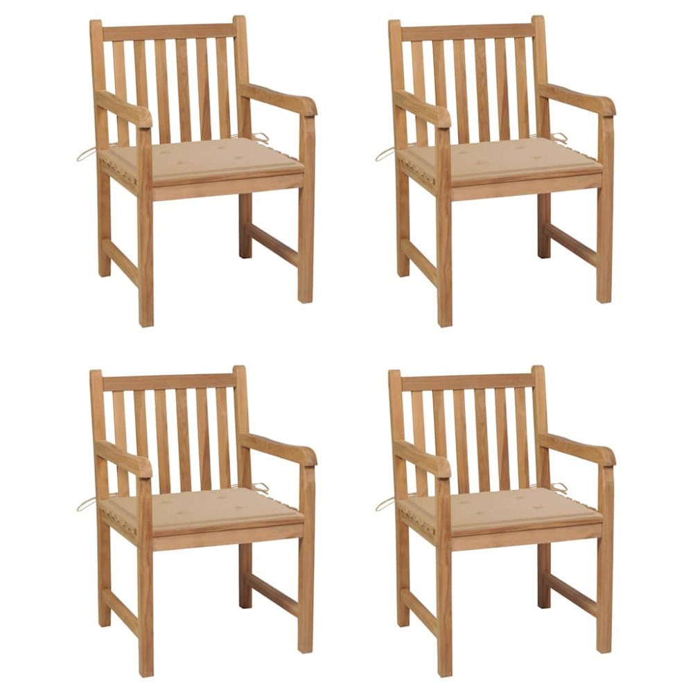 vidaXL Trädgårdsstolar med beige dynor 4 st massiv teak