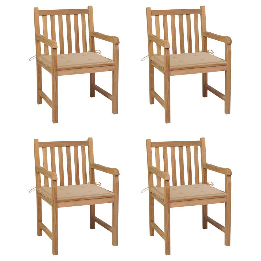 vidaXL Trädgårdsstolar med beige dynor 4 st massiv teak