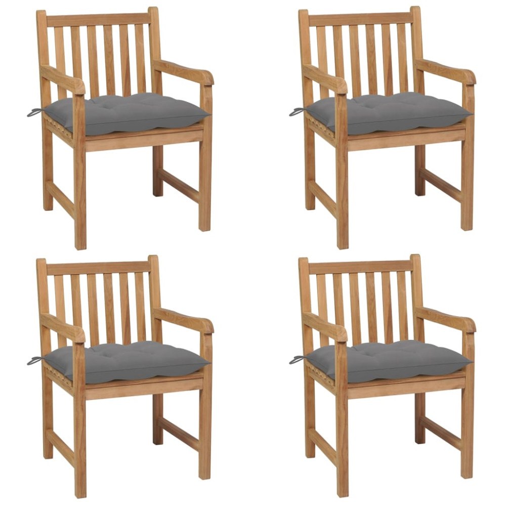 vidaXL Trädgårdsstolar med gråa dynor 4 st massiv teak