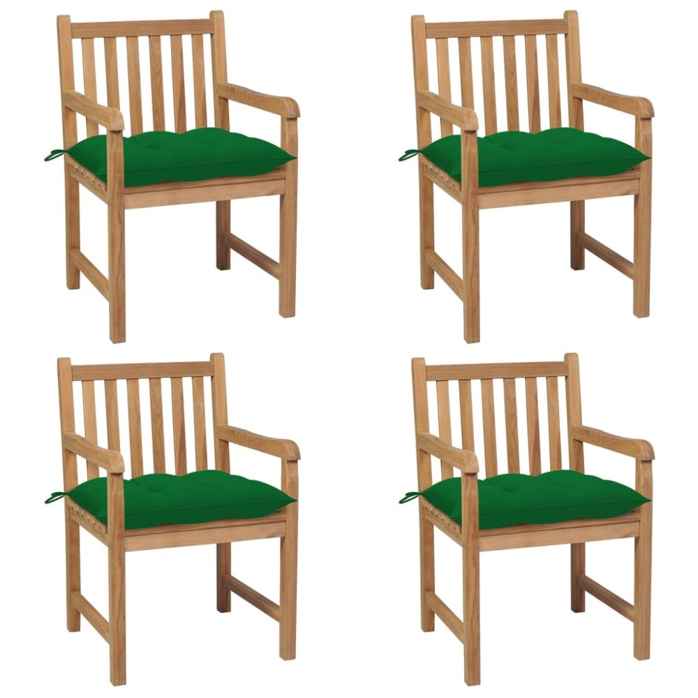 vidaXL Trädgårdsstolar med gröna dynor 4 st massiv teak