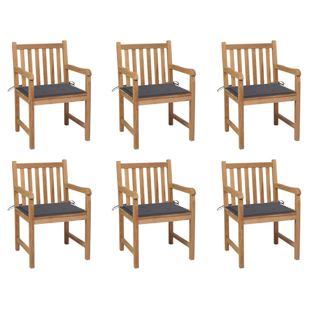 vidaXL Trädgårdsstolar 6 st med antracita dynor massiv teak