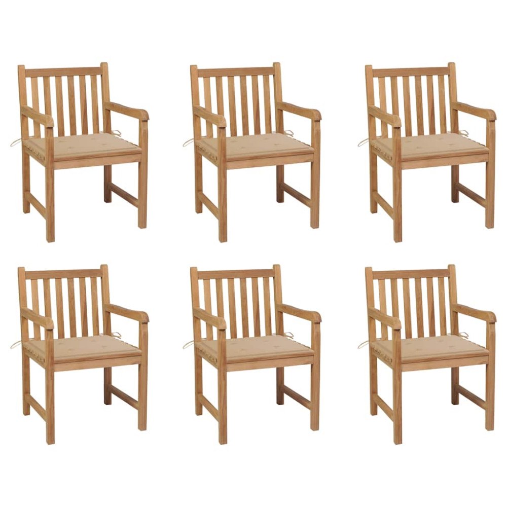 vidaXL Trädgårdsstolar 6 st med beige dynor massiv teak