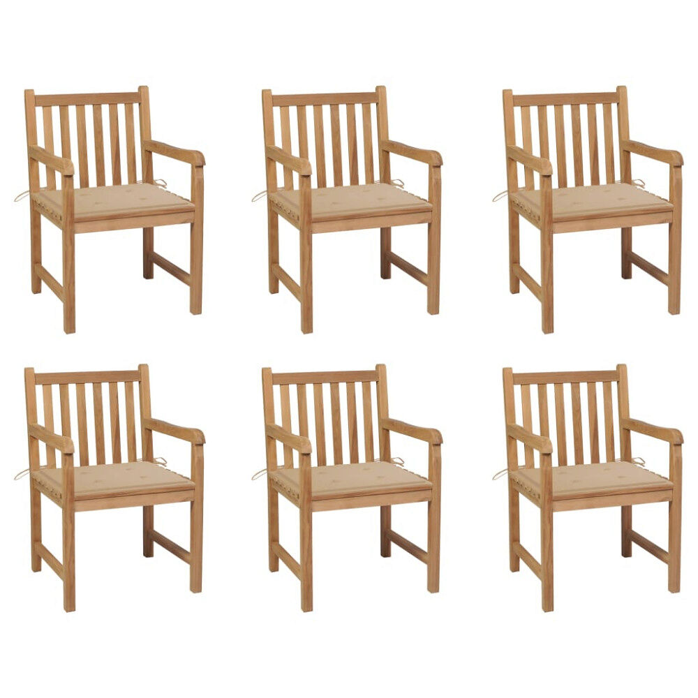 vidaXL Trädgårdsstolar 6 st med beige dynor massiv teak