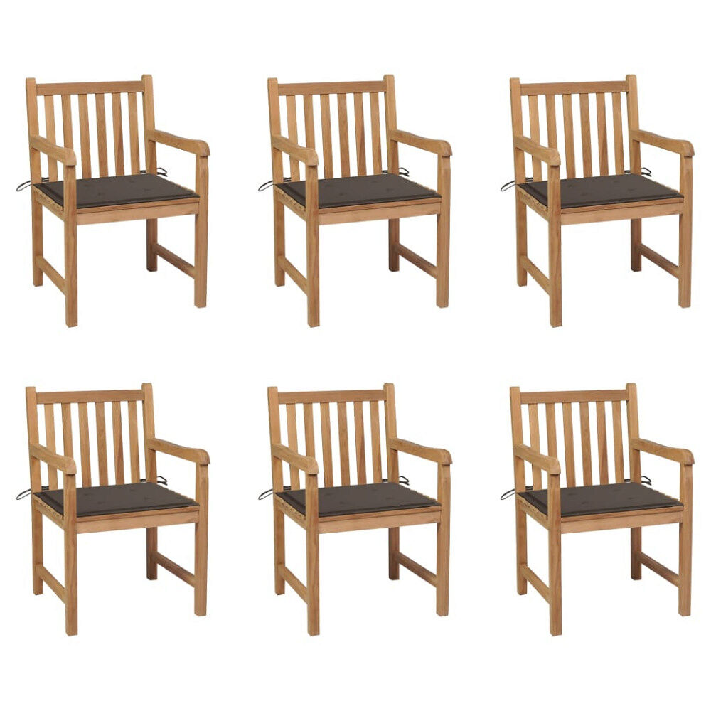 vidaXL Trädgårdsstolar 6 st med taupe dynor massiv teak