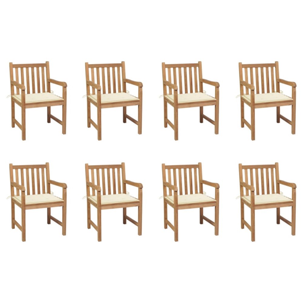 vidaXL Trädgårdsstolar 8 st med gräddvita dynor massiv teak