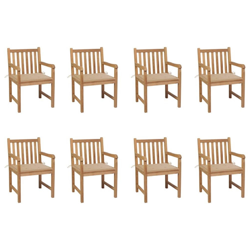 vidaXL Trädgårdsstolar 8 st med beige dynor massiv teak