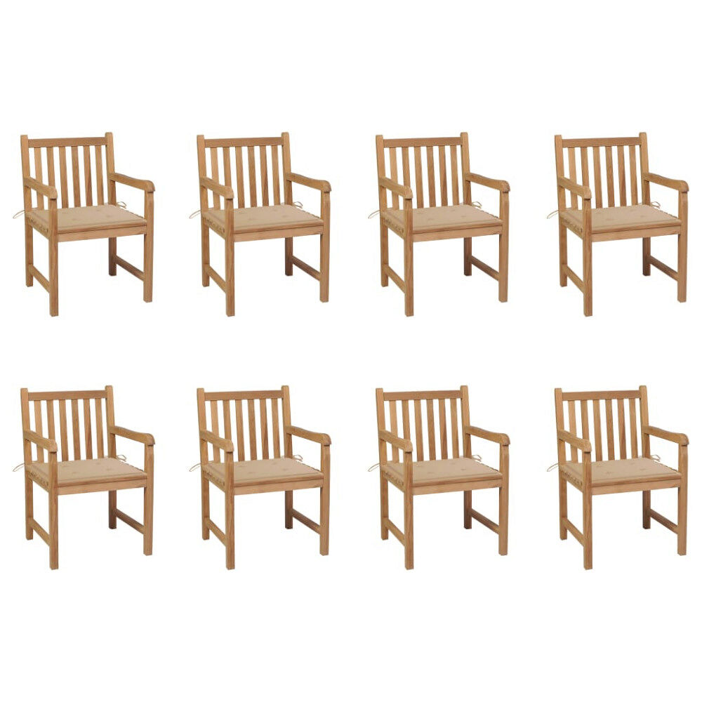 vidaXL Trädgårdsstolar 8 st med beige dynor massiv teak