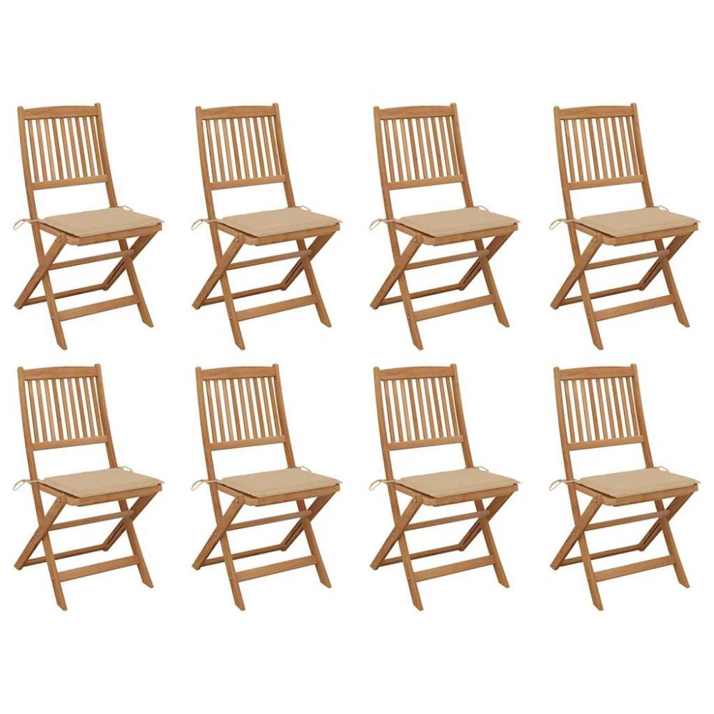 vidaXL Hopfällbara trädgårdsstolar med dynor 8 st massivt akaciaträ