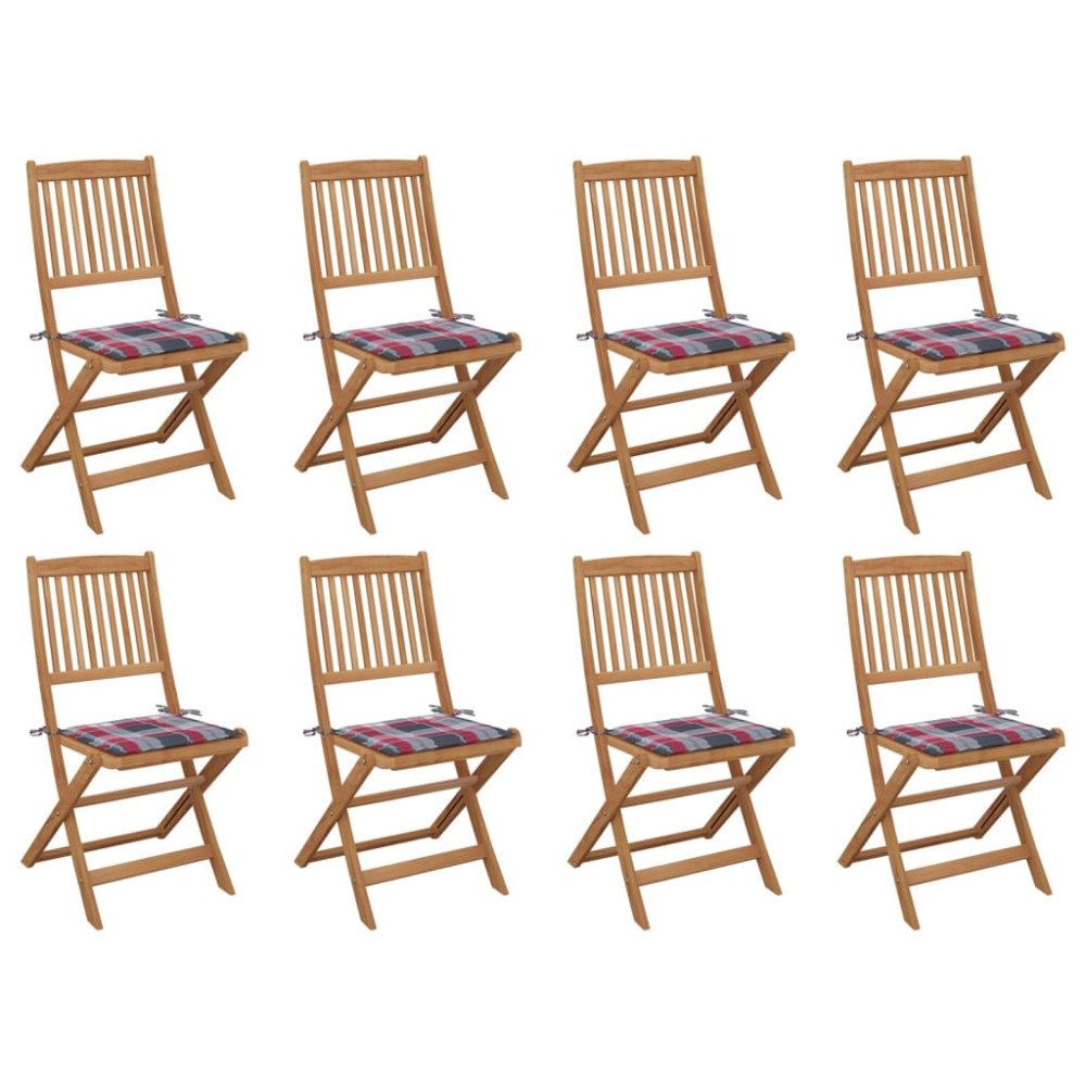 vidaXL Hopfällbara trädgårdsstolar med dynor 8 st massivt akaciaträ