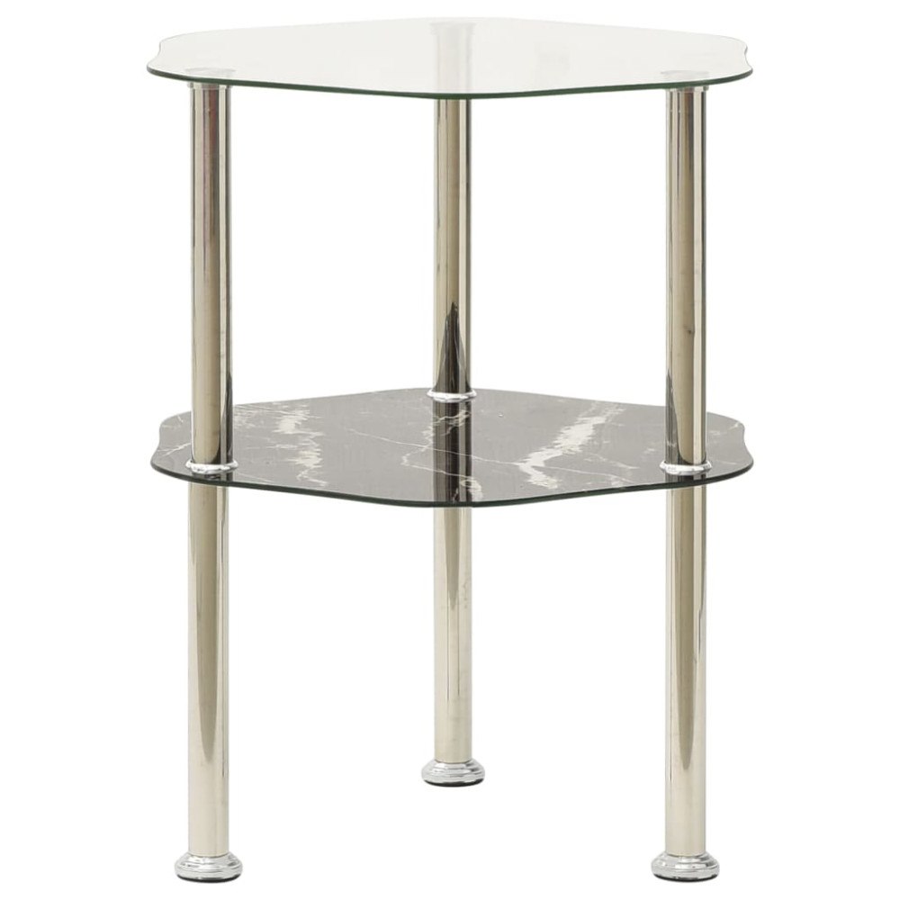vidaXL Sidobord med 2 hyllor transparent/svart 38x38x50 cm härdat glas