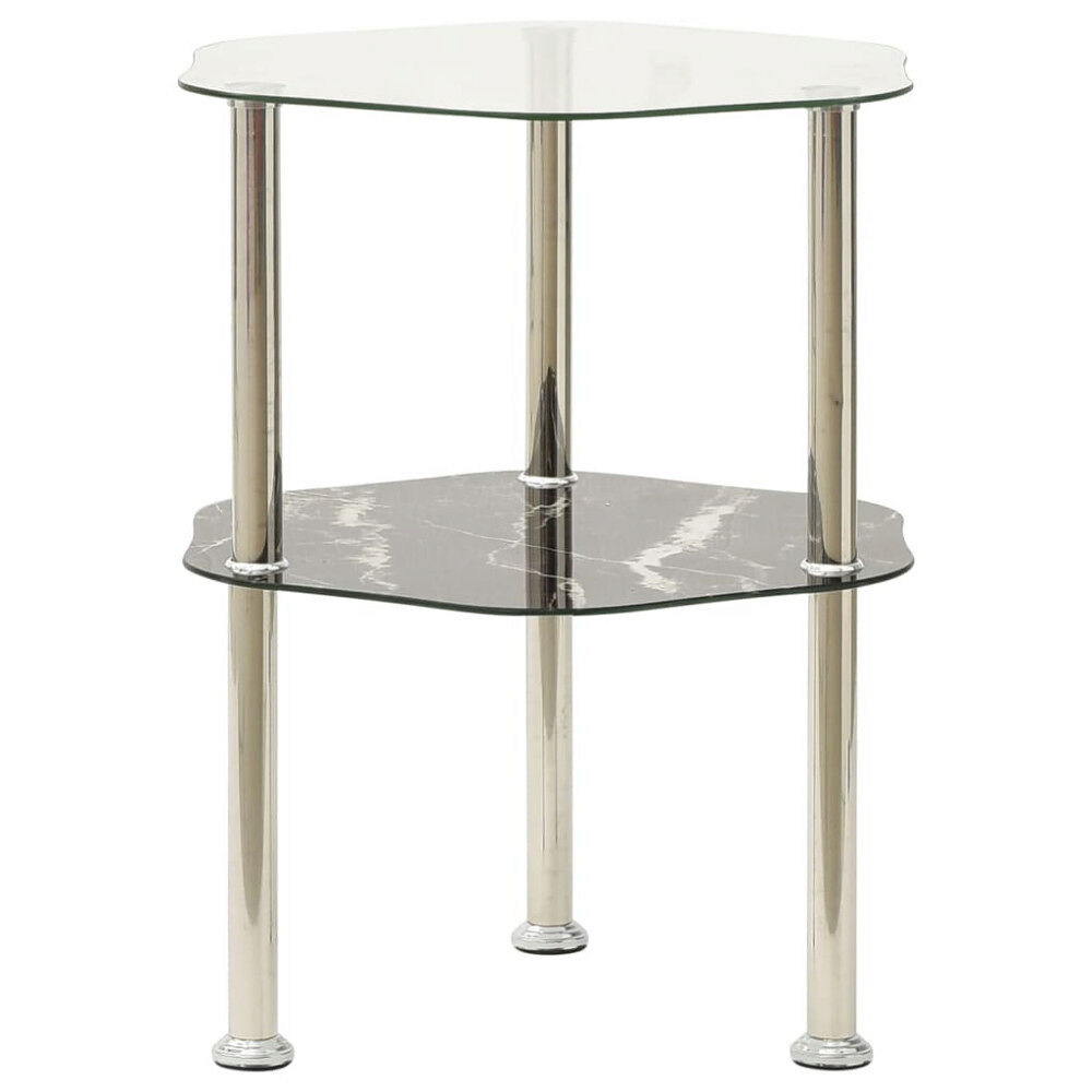 vidaXL Sidobord med 2 hyllor transparent/svart 38x38x50 cm härdat glas