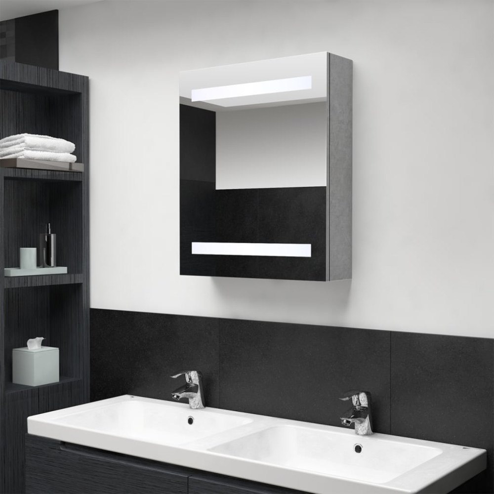 vidaXL Spegelskåp med LED betonggrå 50x14x60 cm