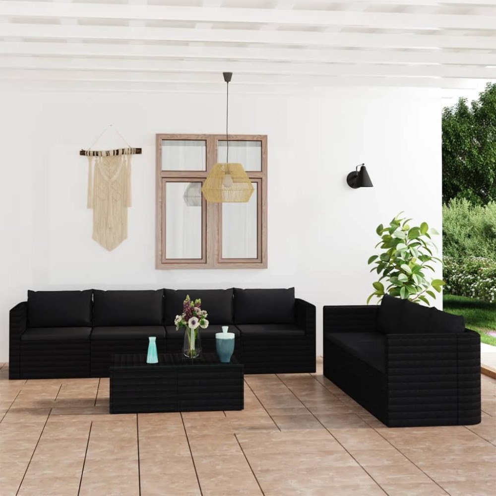 vidaXL Loungegrupp med dynor 8 delar konstrotting svart