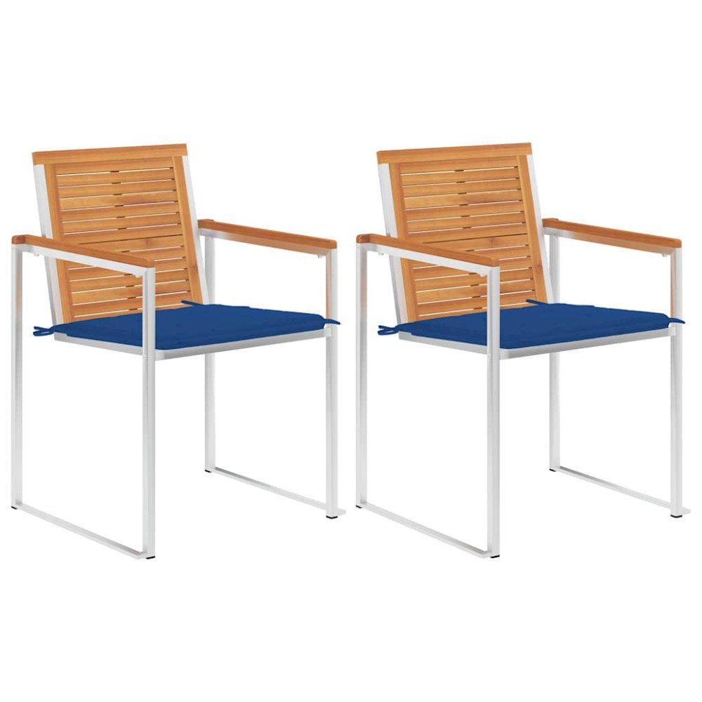 vidaXL Trädgårdsstolar 2 st med dynor massivt akacia och stål