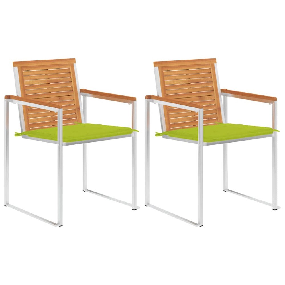 vidaXL Trädgårdsstolar 2 st med dynor massivt akacia och stål