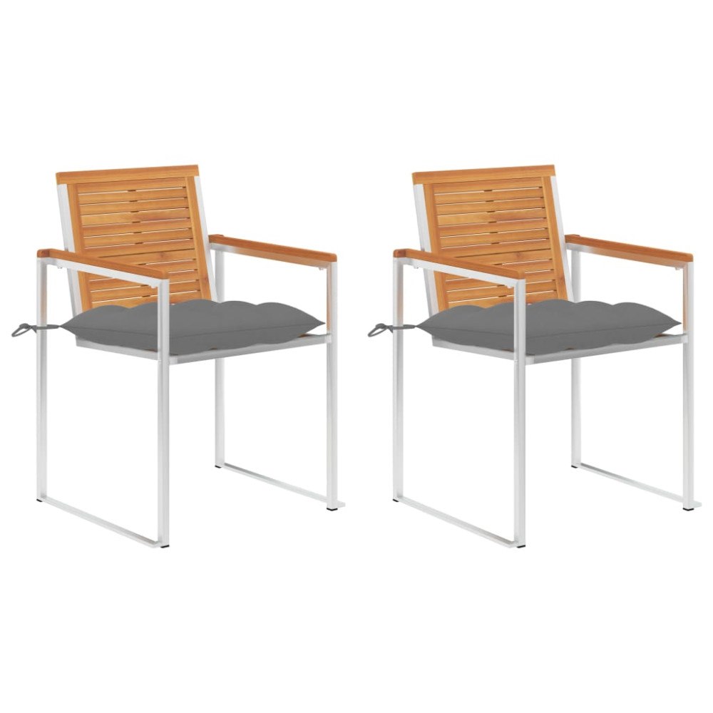 vidaXL Trädgårdsstolar 2 st med dynor massivt akacia och stål